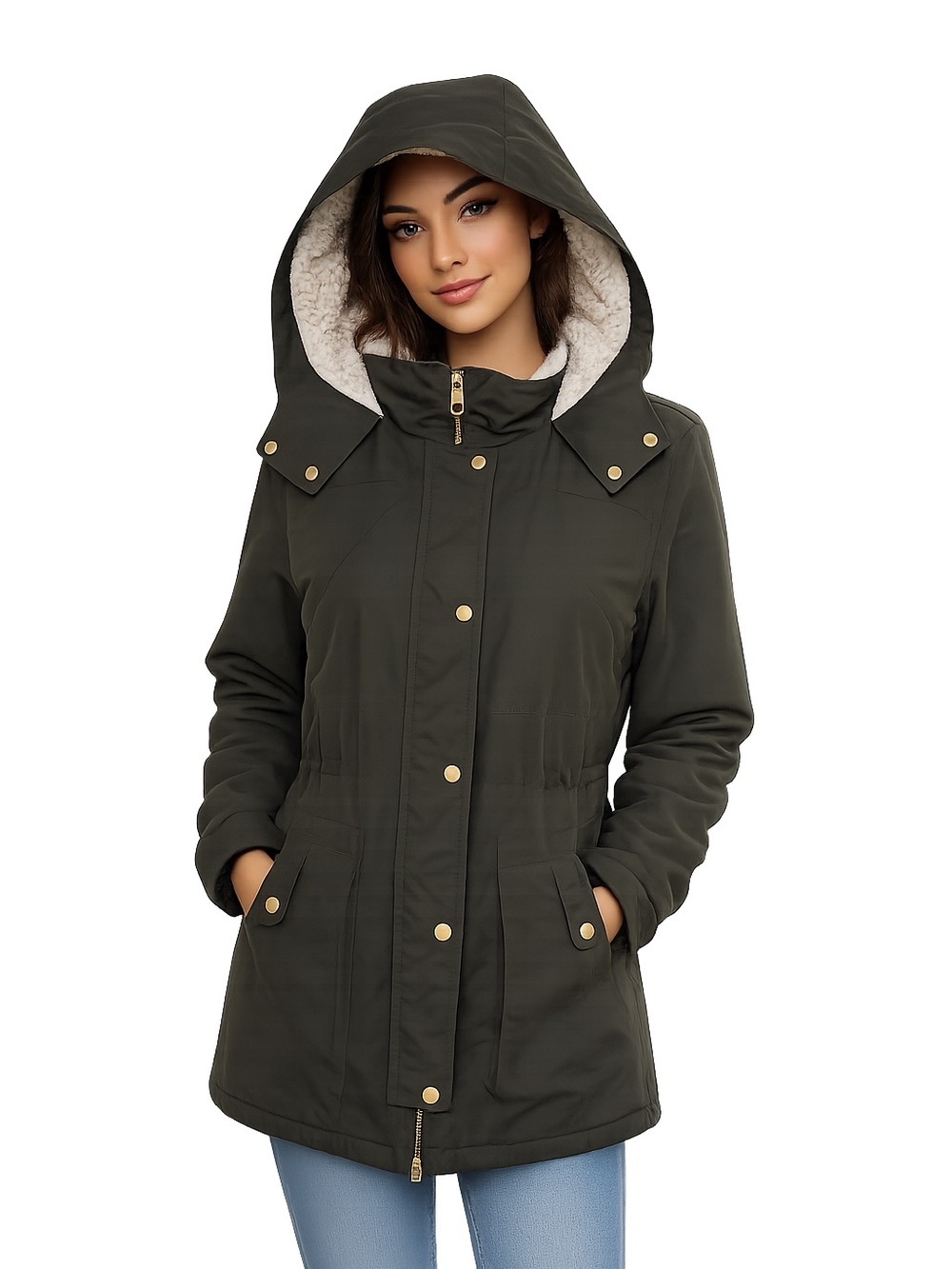 Guess Women’s Olive Green Hooded Sherpa Parka Jacket Size Large